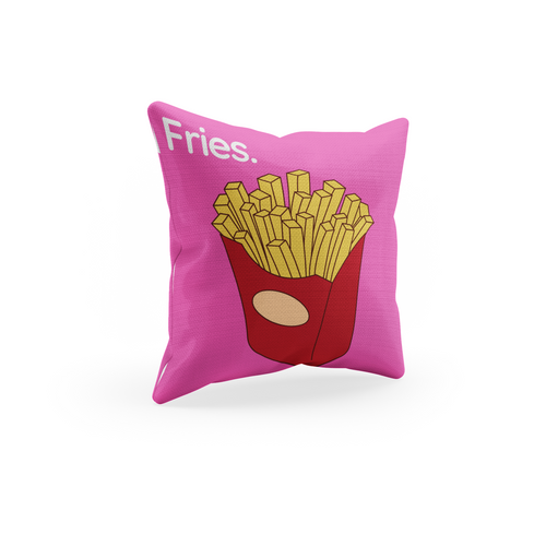 Pink decorative Throw Pillow with a pop art french fries design 