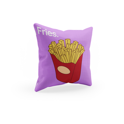 Purple Throw Pillow with a french fries design 