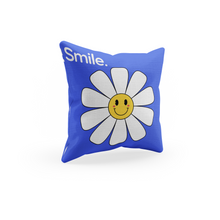 Throw Pillow Cover With Blue Pop Art Smiley Face Flower Design For Dorm Room Decor,Girls Room Decor and Playroom Pillows