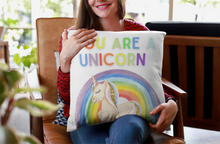 Unicorn Rainbow Pillow Throw Decorative Pillow Cover for Girl's Room, Playroom or Girl's Bedroom