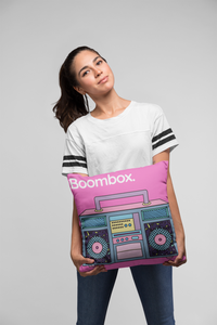 Throw Pillow Cover With Pink Pop Art Boombox Design For Dorm Room, Playroom Decor or Girls Bedroom Decor