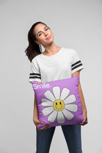 Throw Pillow Cover With Purple Pop Art Smiley Face Flower Design For Playroom Decor or Girls Room Decor