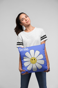 Throw Pillow Cover With Blue Pop Art Smiley Face Flower Design For Dorm Room Decor,Girls Room Decor and Playroom Pillows