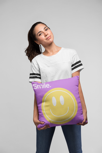 Throw Pillow Cover With Purple Pop Art Smiley Face Design For Playroom Decor or Girls Room Decor