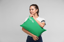 Green Throw Pillow that says Camp 