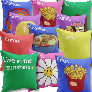 Throw Pillow Cover With Blue Pop Art Fries Design For Playroom Decor or Girls Room Decor