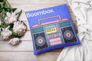 Throw Pillow Cover With Blue Pop Art Boombox Design For Dorm Room, Playroom Decor or Girls Bedroom Decor