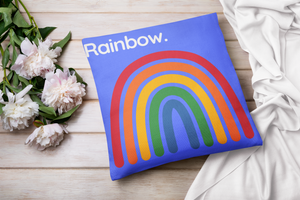 Throw Pillow Cover With Blue Pop Art Rainbow Design For Playroom Decor or Girls Room Decor