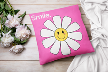 Throw Pillow Cover With Pink Pop Art Smiley Face Flower Design For Playroom Decor or Girls Room Decor