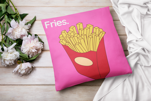 Throw Pillow Cover With Pink Pop Art Fries Design For Playroom Decor or Girls Room Decor