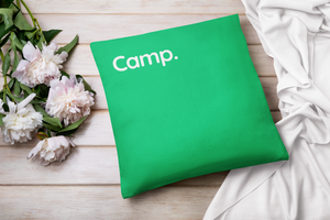 Green Summer Camp Throw Pillow Cover for Bunk Gift, Visiting Day, Girl's Room Decor or Camper&#39;s gift.