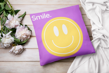 Throw Pillow Cover With Purple Pop Art Smiley Face Design For Playroom Decor or Girls Room Decor