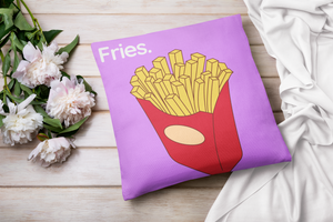 Throw Pillow Cover With Purple Pop Art Fries Design For Playroom Decor or Girls Room Decor