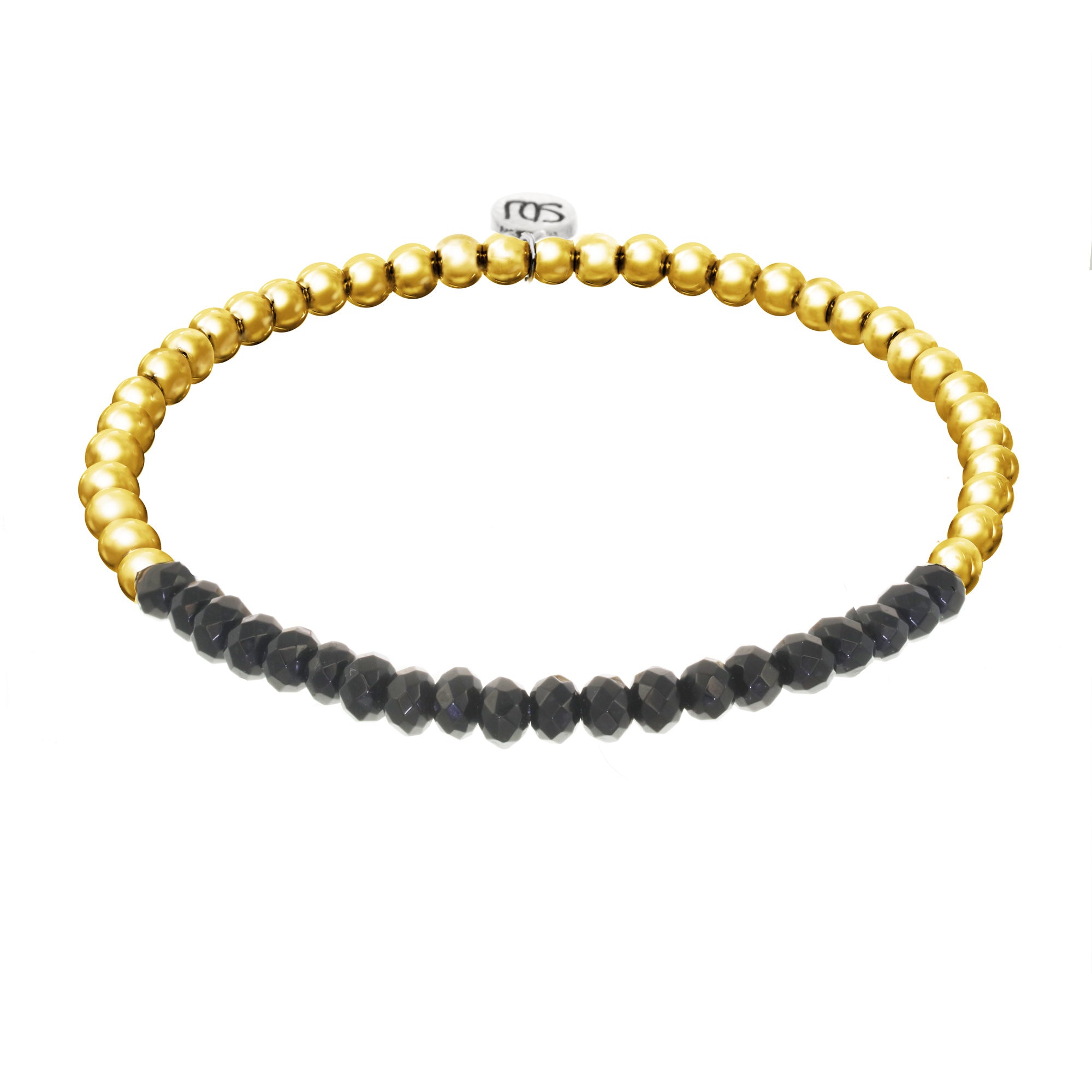 black agate and gold beaded bracelets
