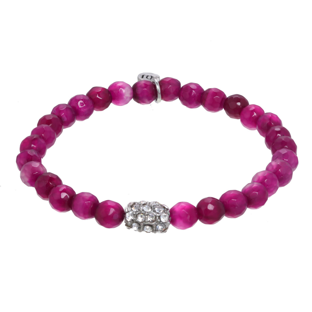 Magenta Agate Beaded Bracelet