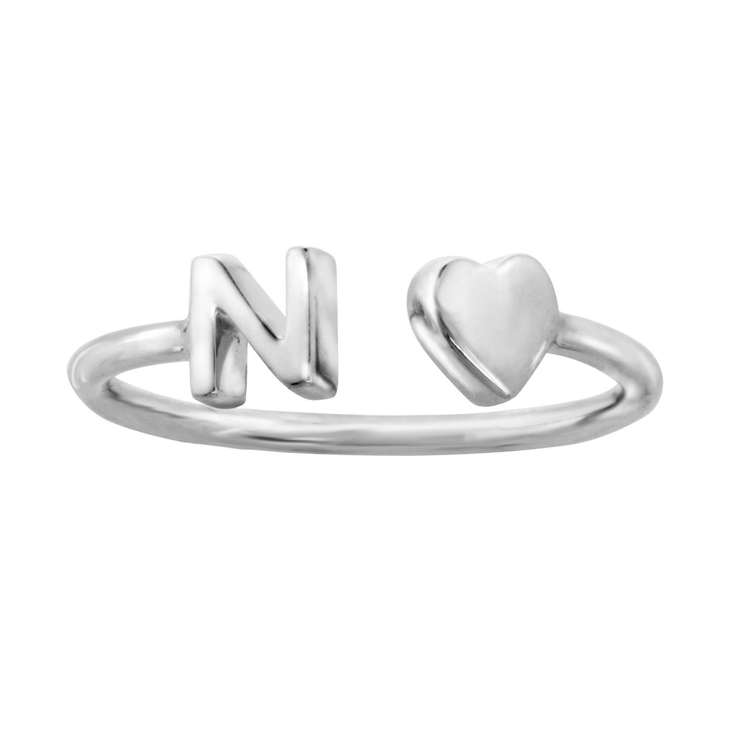 Sterling silver initial heart ring 