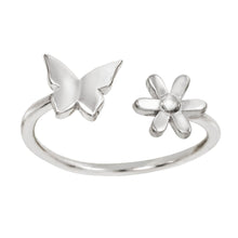 Sterling silver flower butterfly ring 