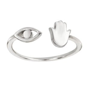 Sterling silver hamsa evil eye ring 